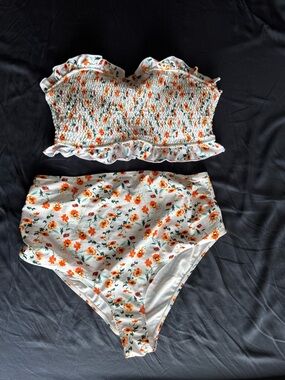 Maternity Floral Two-Piece Bikini Set - Orange & Green Flowers